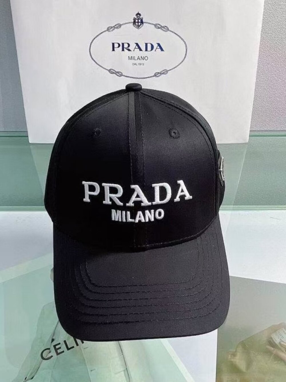 Prada Logo Satin Baseball Cap